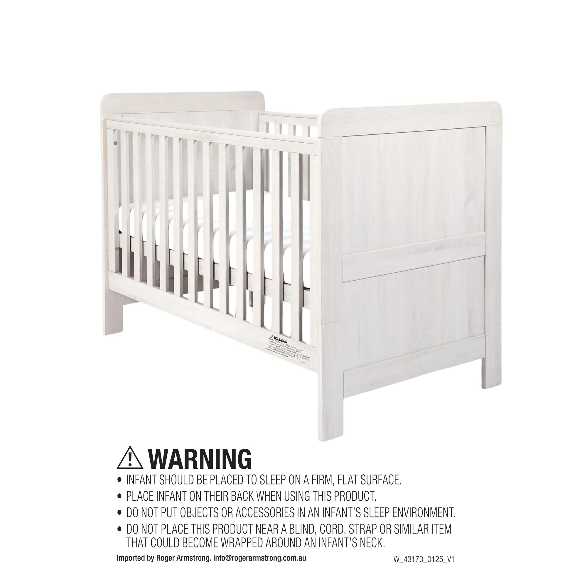 Atlas Cotbed with Essential Spring Cotbed Mattress - White Wash - Image 4