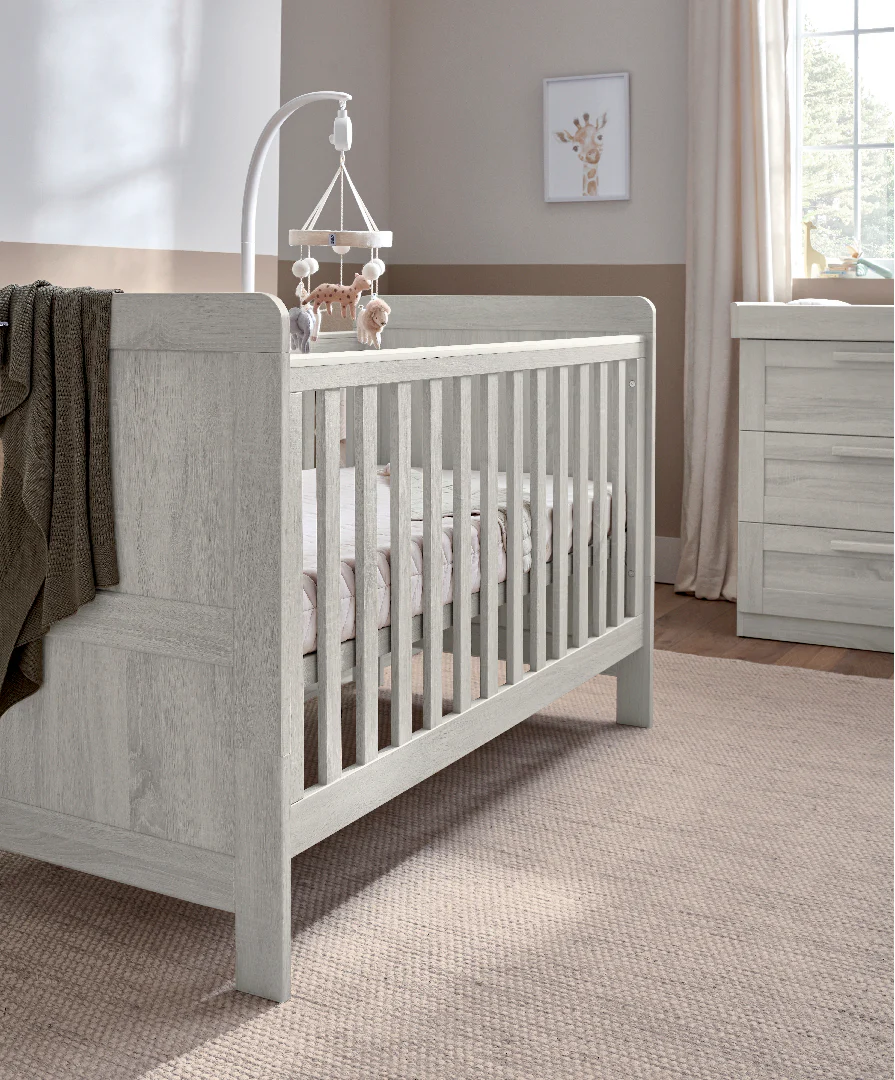 Atlas 4 Piece Set with Cotbed, Mattress, Fitted Sheets & Mattress Protector - White Wash - Image 3