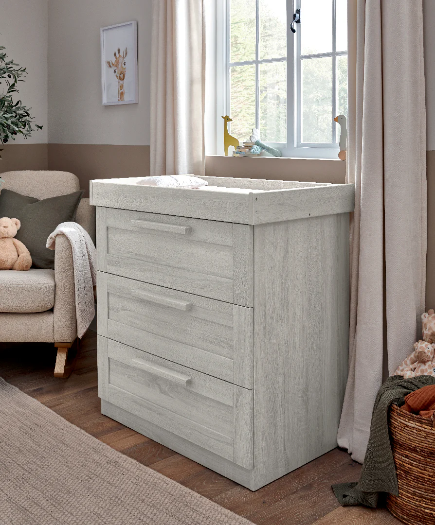 Atlas 5 Piece Set with Cotbed, Dresser Changer, Mattress, Fitted Sheets & Mattress Protector - White Wash - Image 6