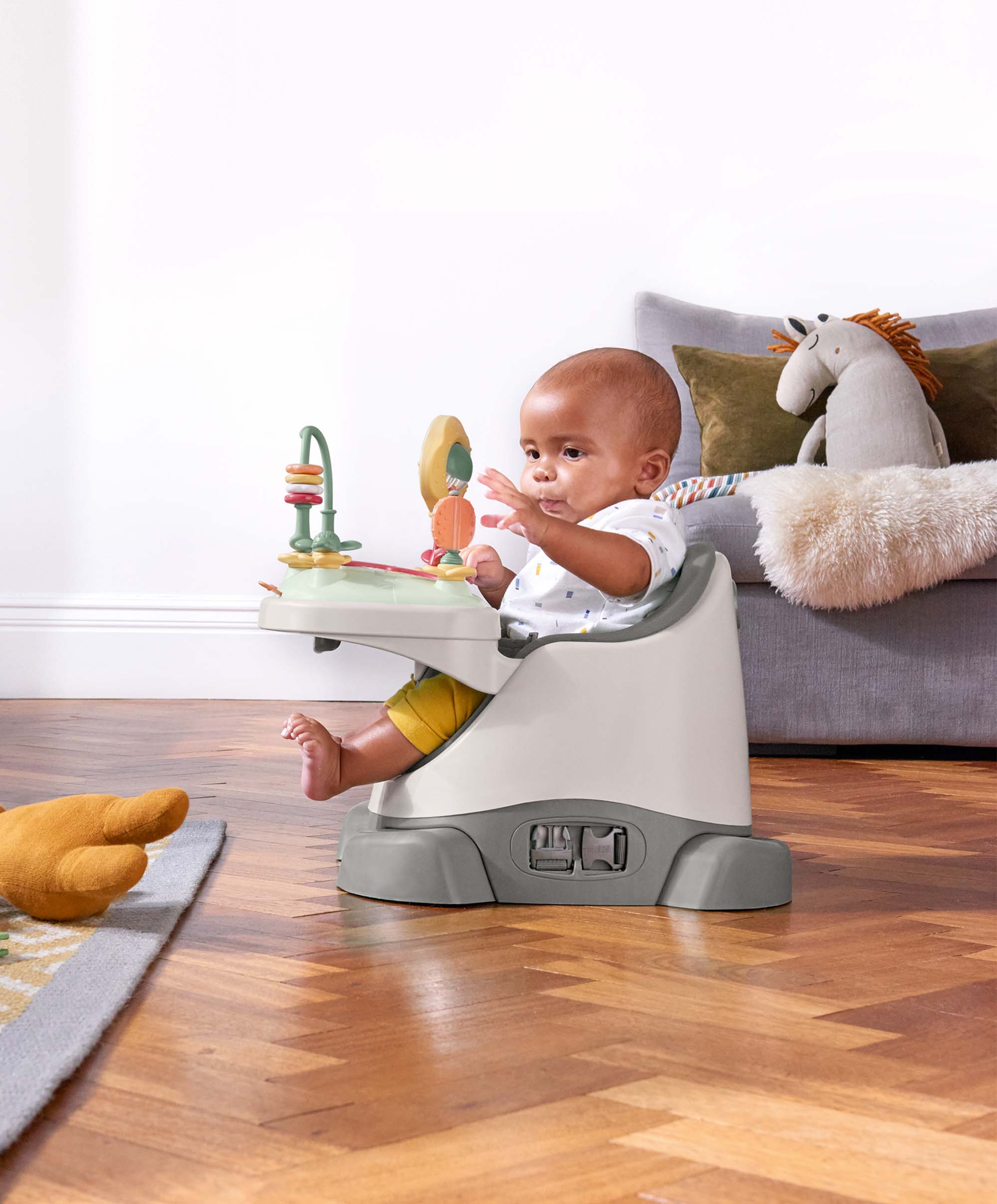 Bug 3-in-1 Floor & Booster Seat with Activity Tray - Pebble Grey