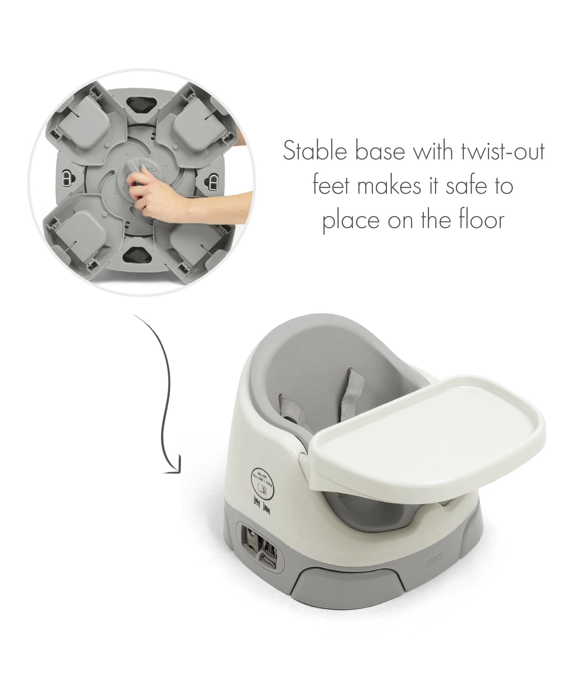 Bug 3-in-1 Floor & Booster Seat with Activity Tray - Pebble Grey - Image 12