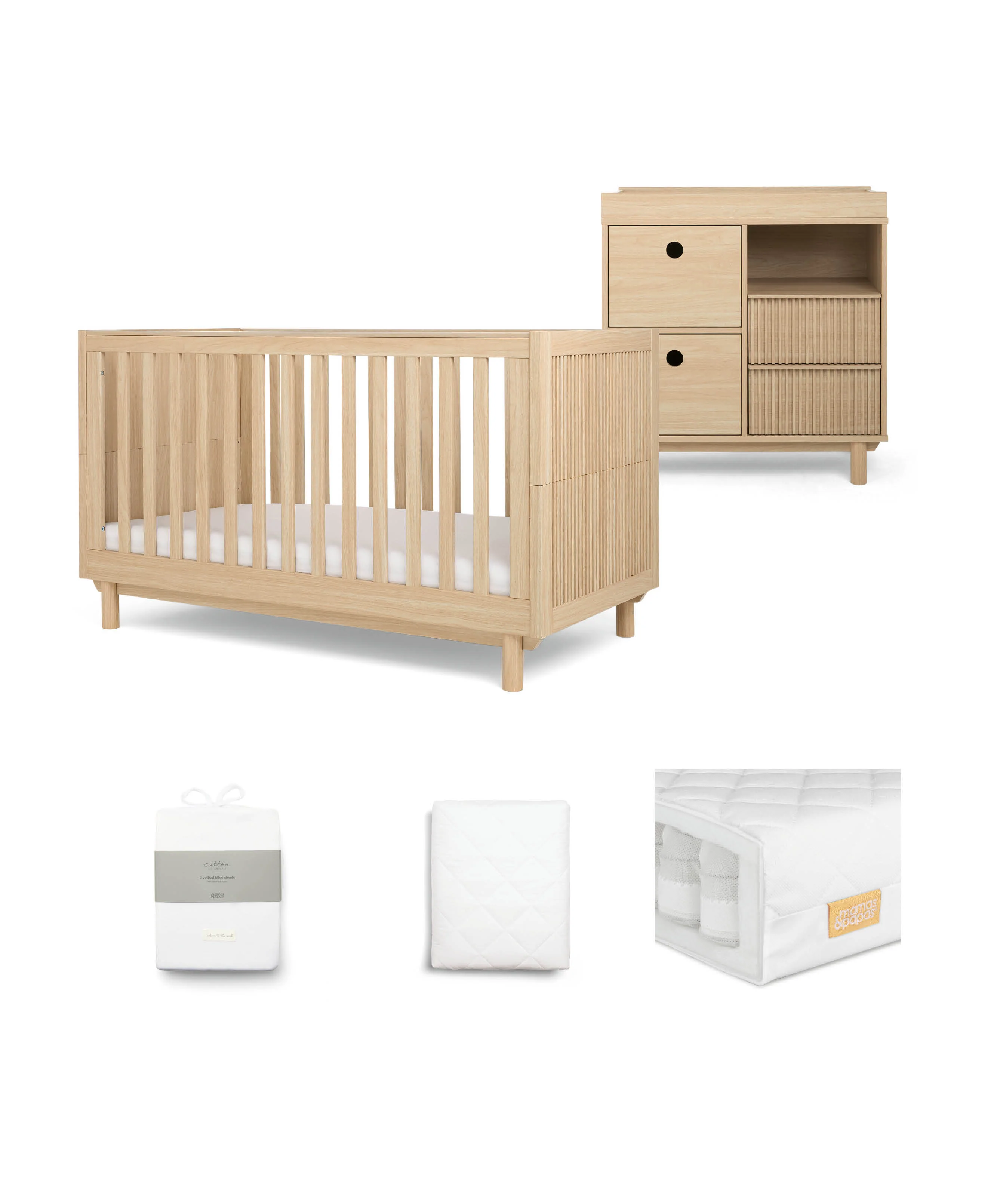 Oska Cotbed & 2 drawer NARROW Dresser Bundle (5 Pieces) - Oak (Pre order for end August) - Image 2